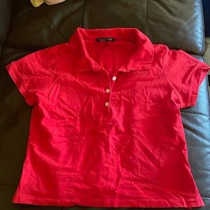 Boston Proper Cropped Polo Red Top